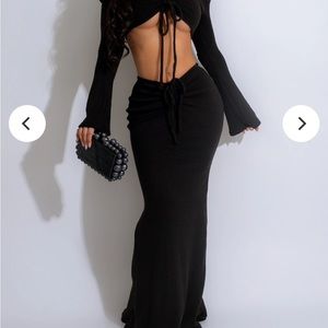 Urban Voyage Ruched Knitted Skirt Set Black